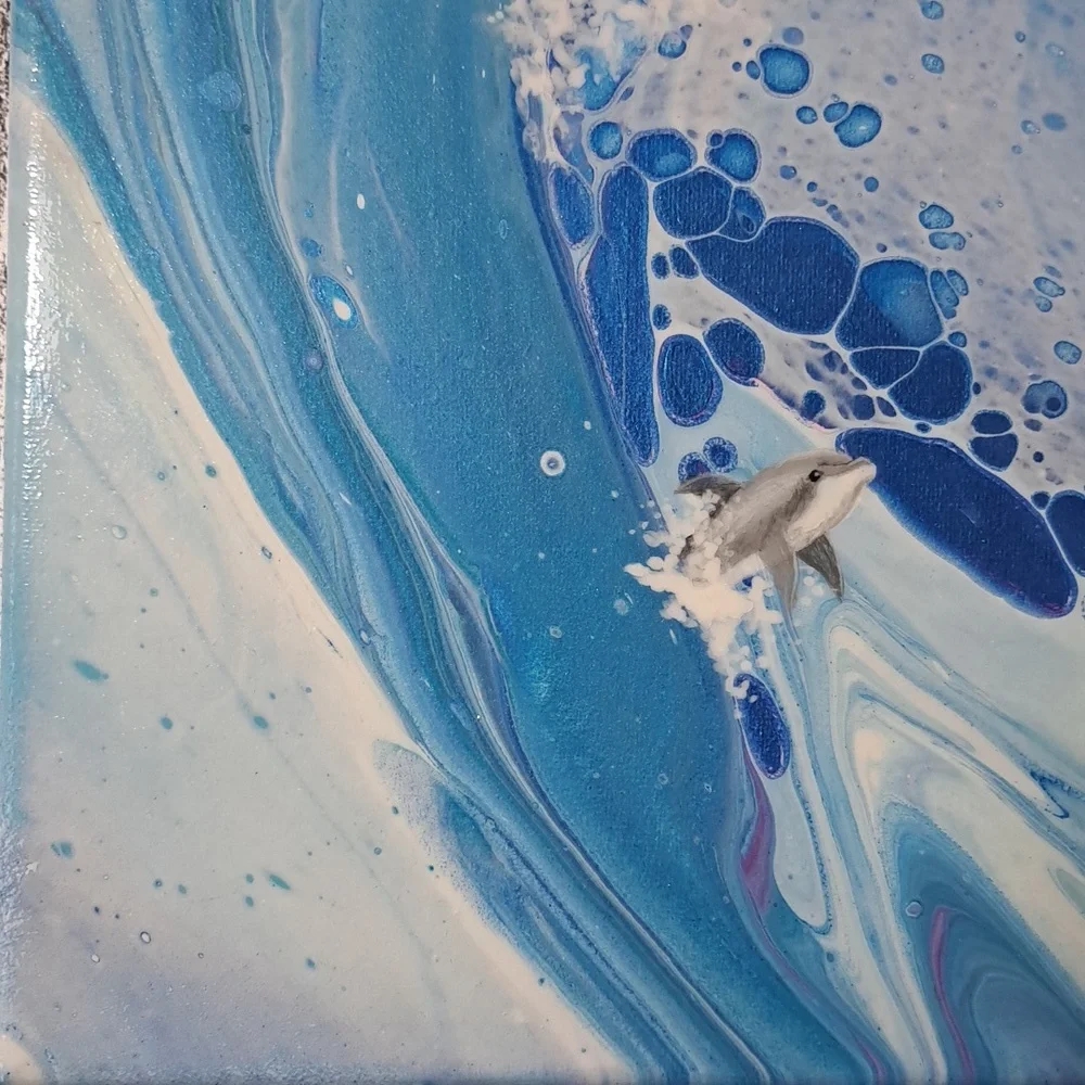 SOLD Hand Crafted Dolphins Acrylic Painting Original Fluid Wall Art Essential - Picture 8 of 9